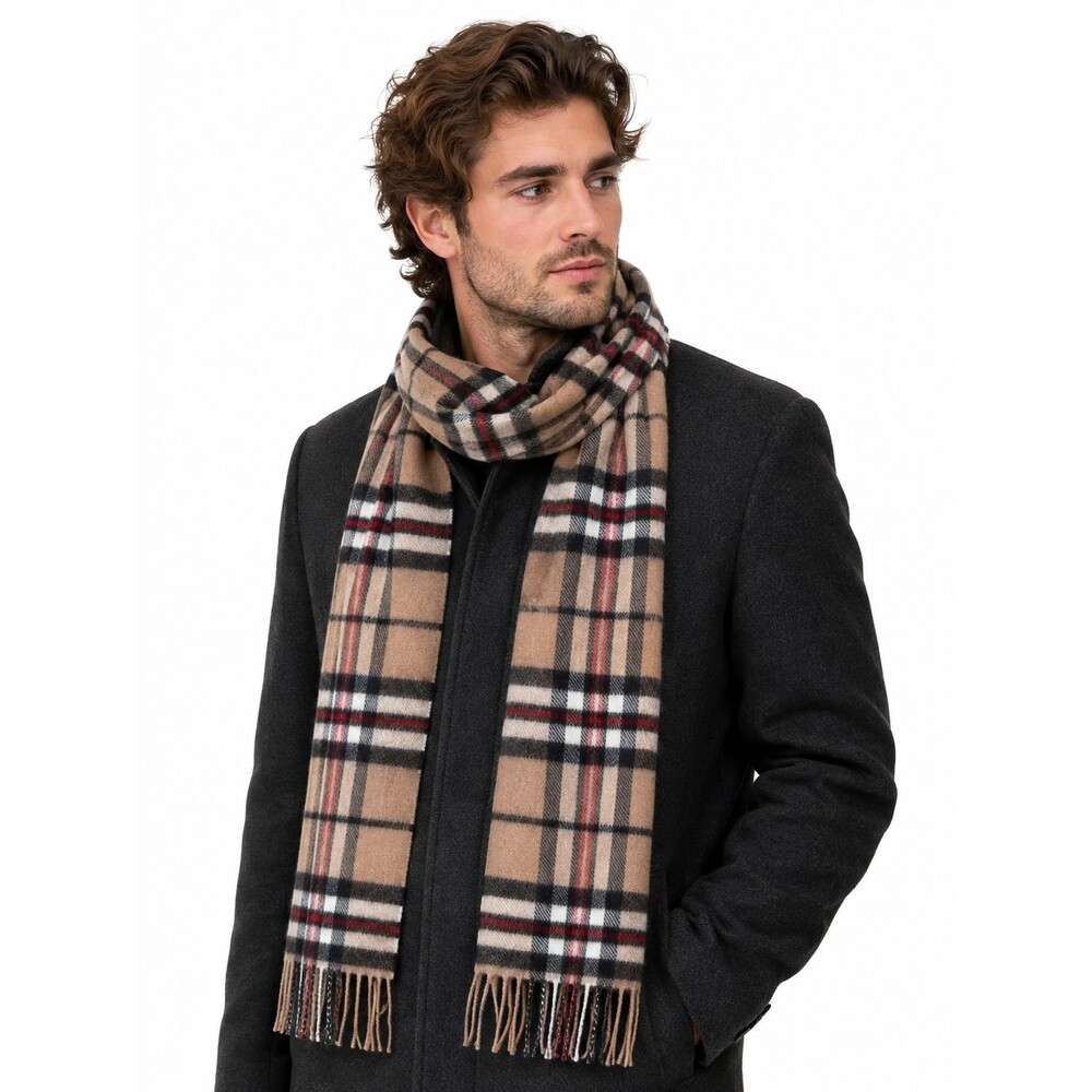 Johnstons of Elgin 100% Cashmere Scarf Made in Scotland Plaid Fringe Nova Check